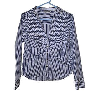 Veronica Beard Joelle Gathered Stripe Button-Front Top Size 8